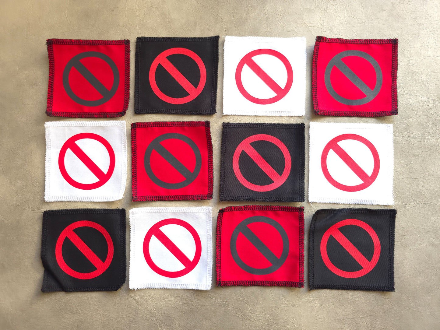 Handmade screen printed do not symbol, crossed circle patch available in multiple color options