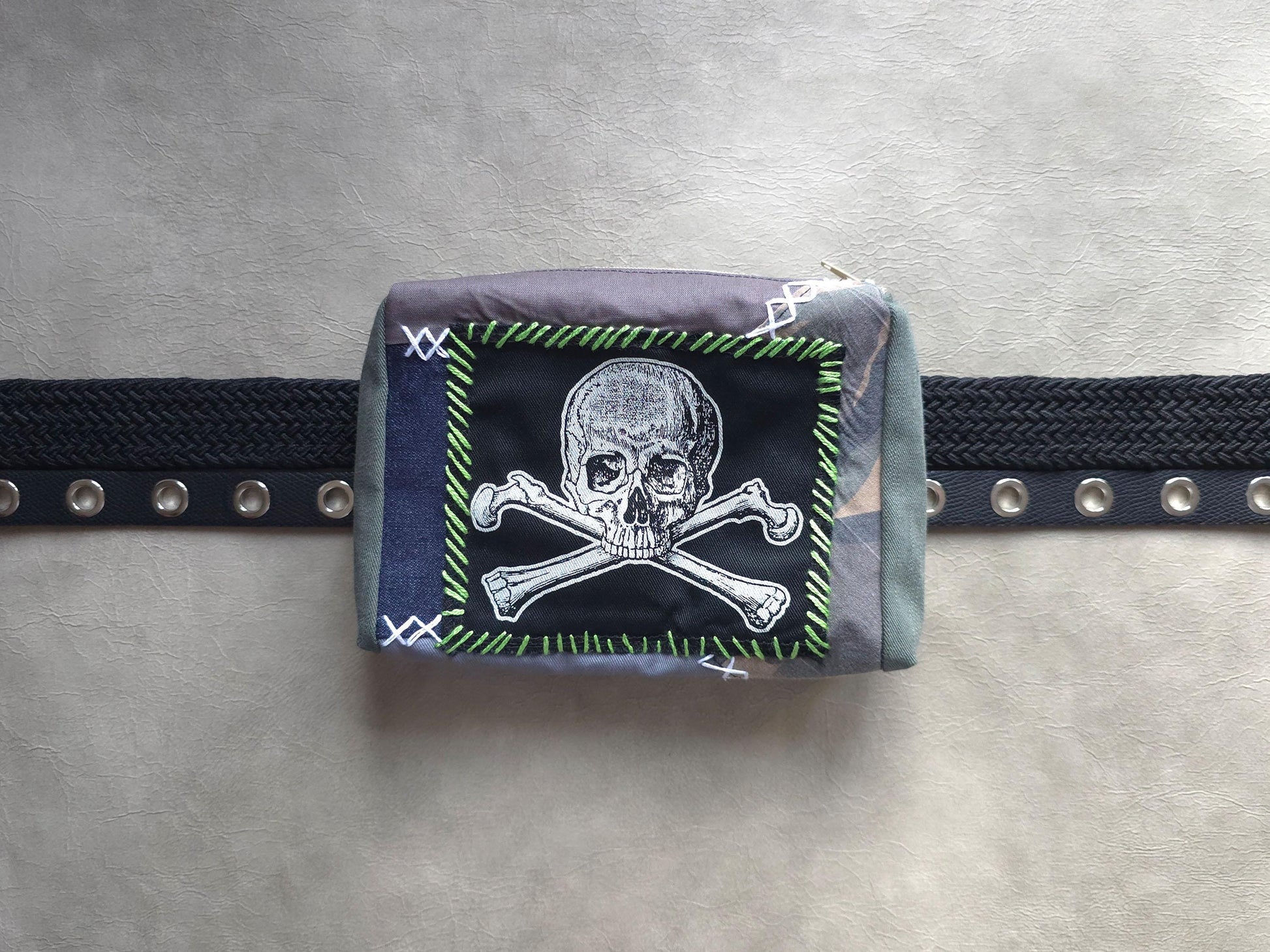Skull Crossbone Belt Pouch | Handmade Waist Bag | Screen Printed