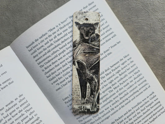 Bat Wooden Bookmark | Handmade | Original Art Decoupage