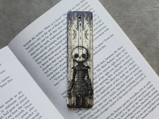 Death Doll Wooden Bookmark | Handmade | Original Art Decoupage