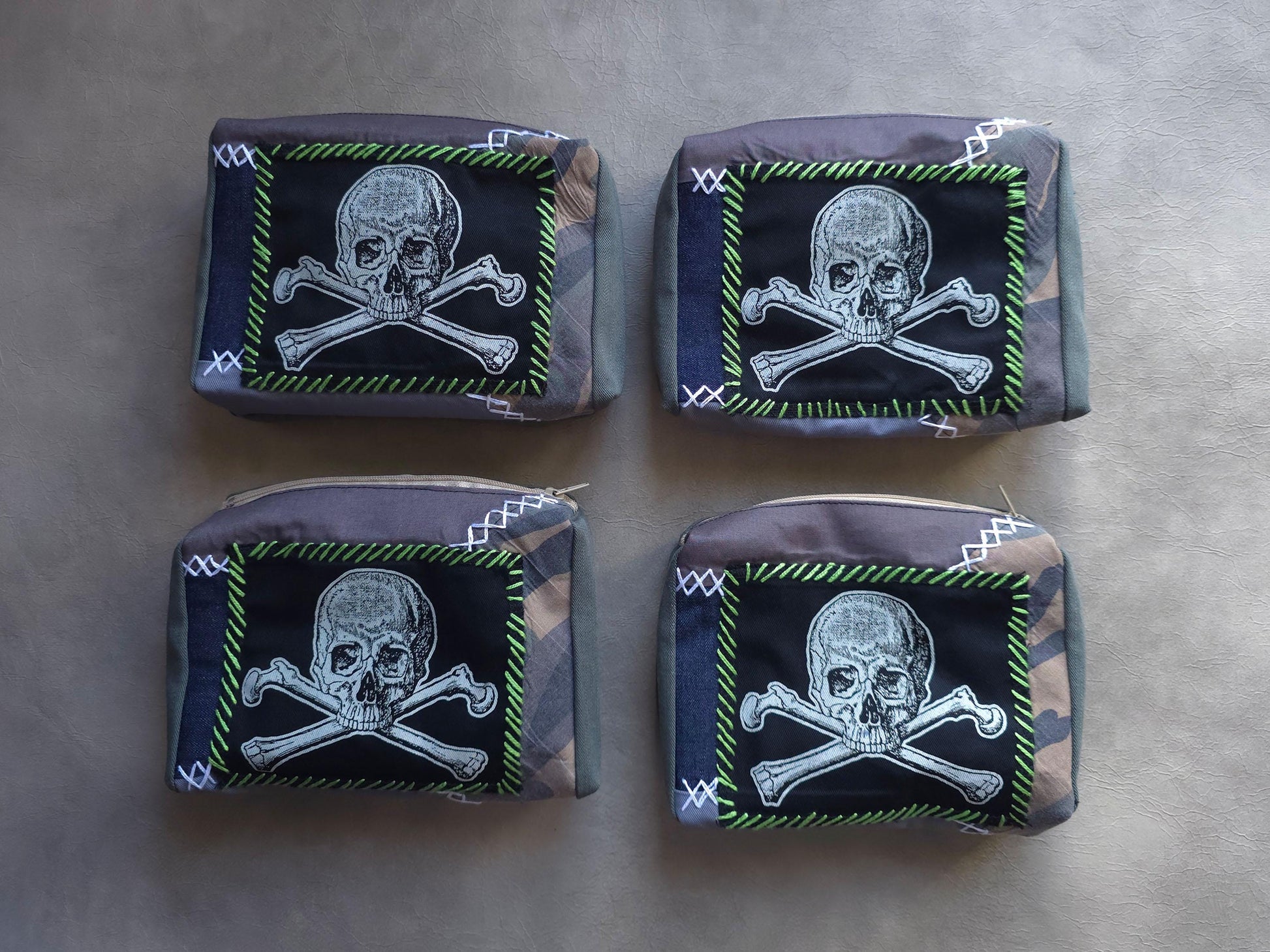 Skull Crossbone Belt Pouch | Handmade Waist Bag | Screen Printed