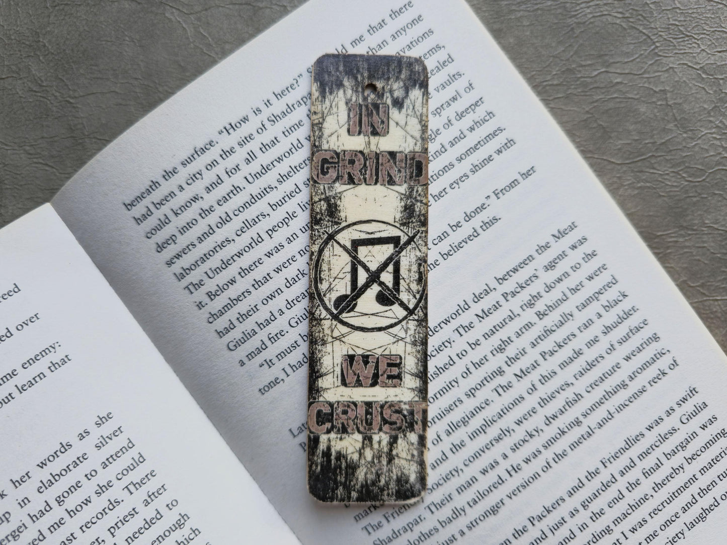 In Grind We Crust Wooden Bookmark | Handmade | Original Art Decoupage