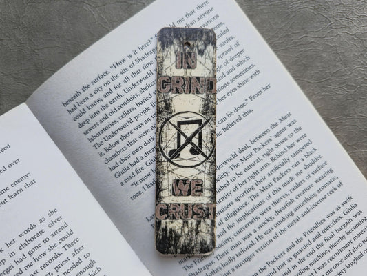 In Grind We Crust Wooden Bookmark | Handmade | Original Art Decoupage