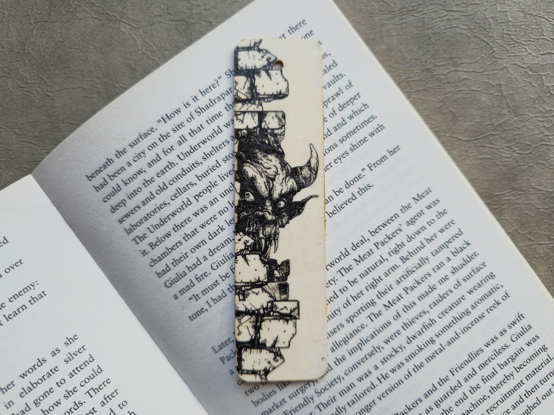 Monster Out The Wall Wooden Bookmark | Handmade | Original Art Decoupage