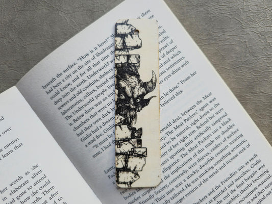 Monster Out The Wall Wooden Bookmark | Handmade | Original Art Decoupage