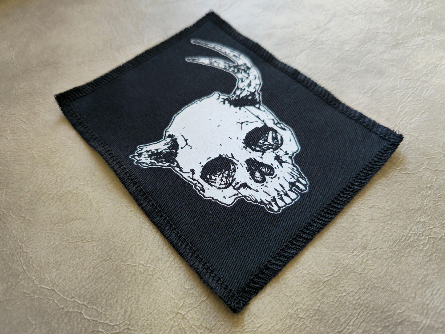 Horned Skull Patch | Handmade Screen Printed | Punk Patch