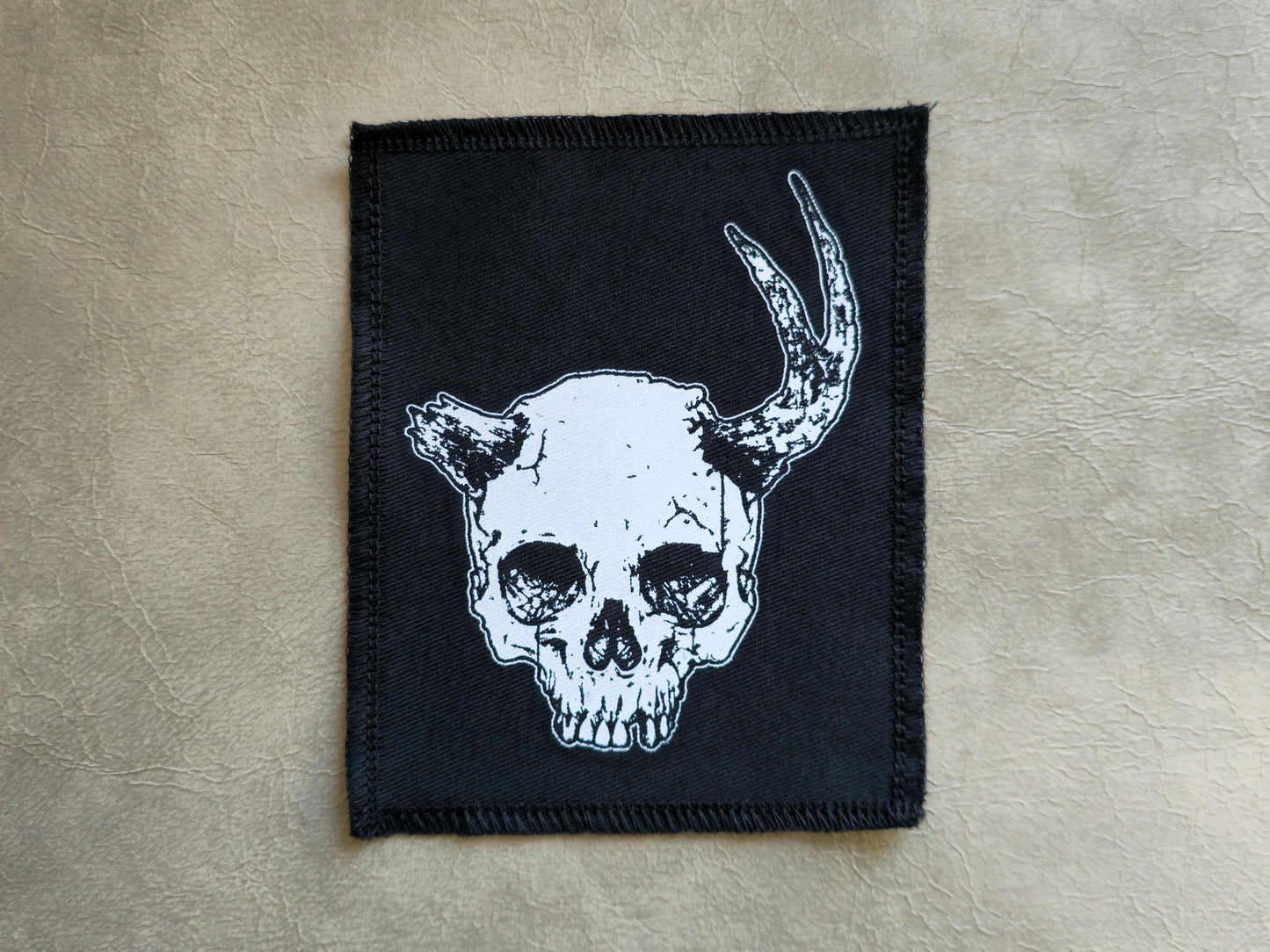 Horned Skull Patch | Handmade Screen Printed | Punk Patch