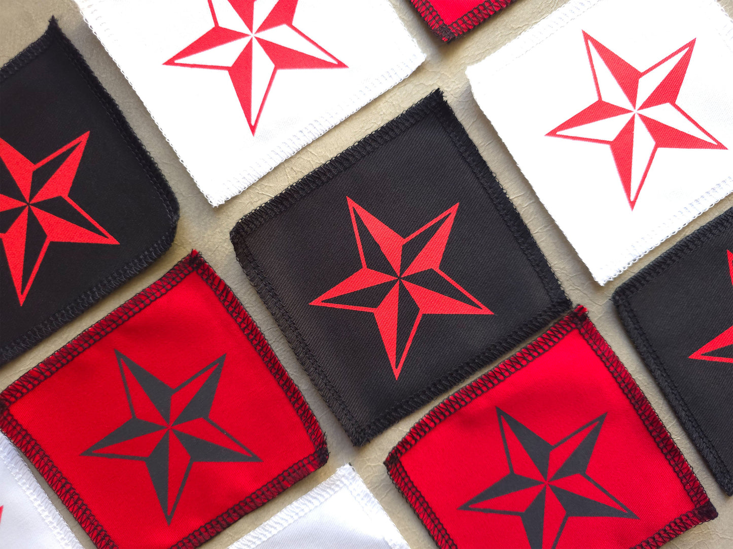handmade screen printed Red and black star patches
