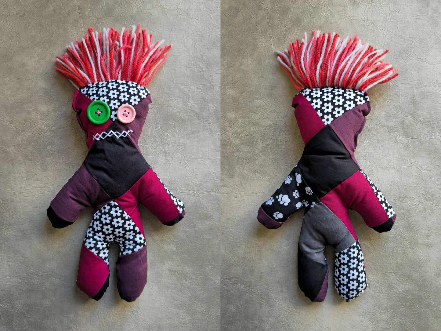 voodoo doll toy with mohawk hairstyles, punk, checkered design diy patchwork