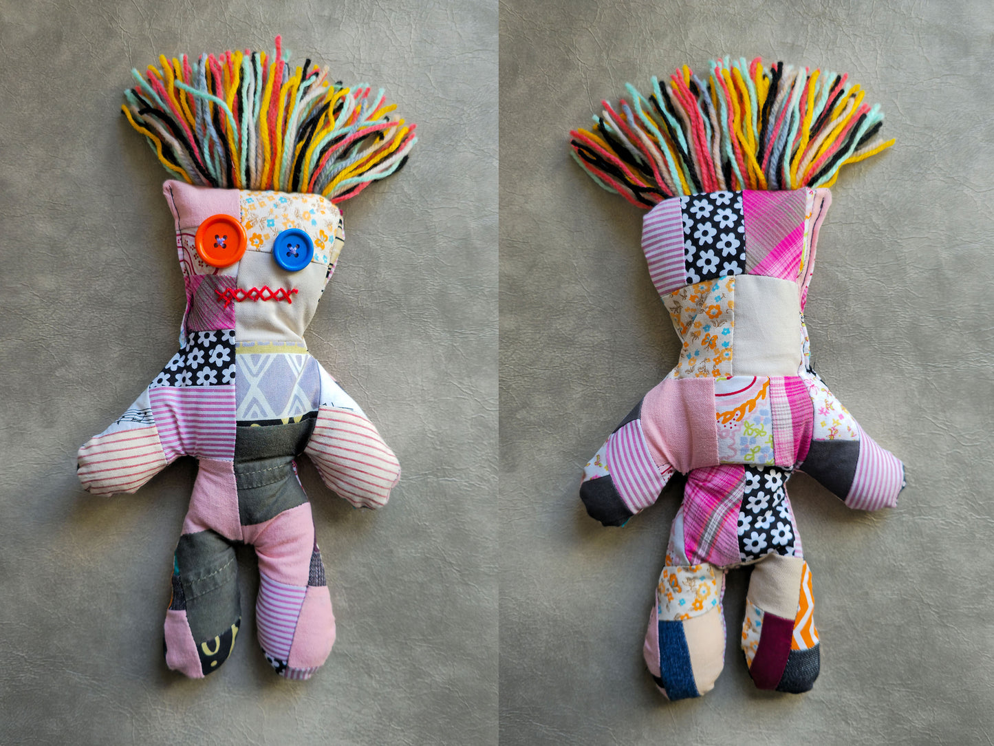cute pink voodoo doll, handmade patchwork soft toy
